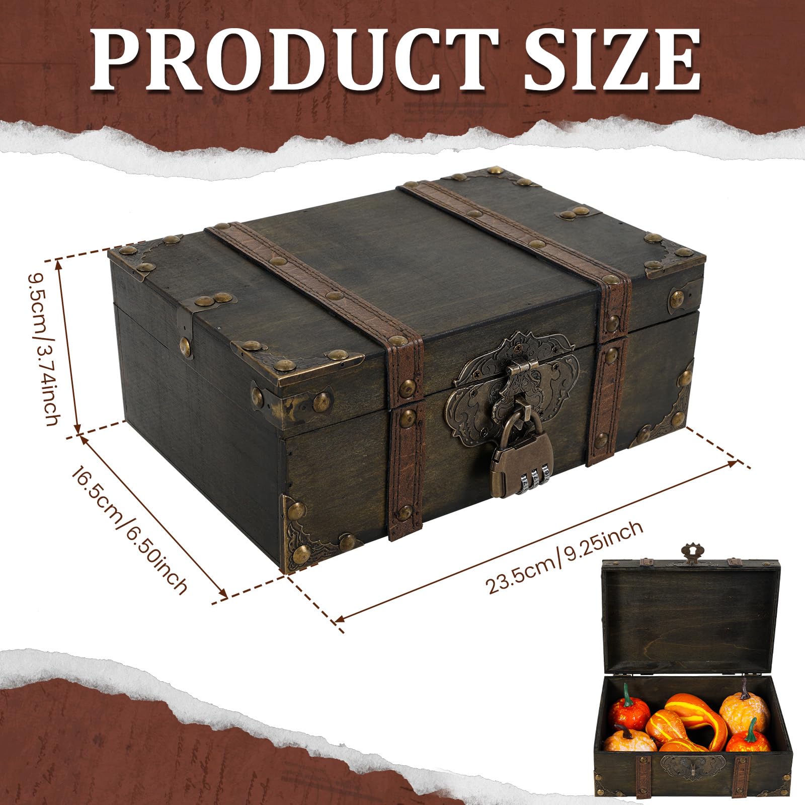 Vintage Wooden Treasure Chest with Combination Lock