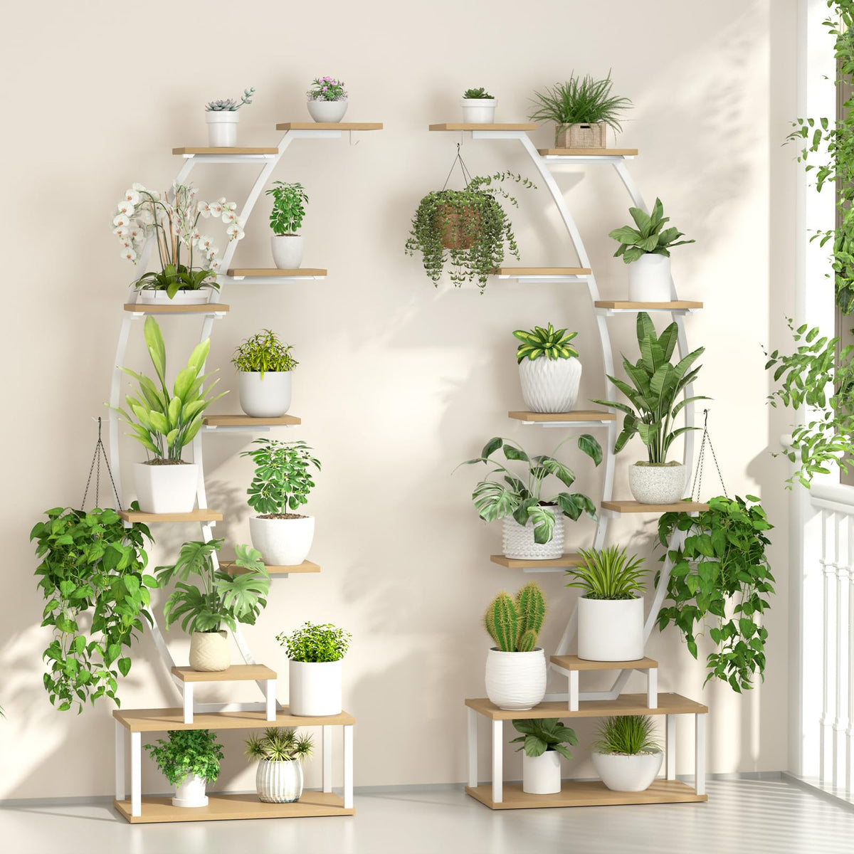 Plant Stand Indoor with 8 Grow Light,65" Tall 10 Tier White Half Moon Shelf