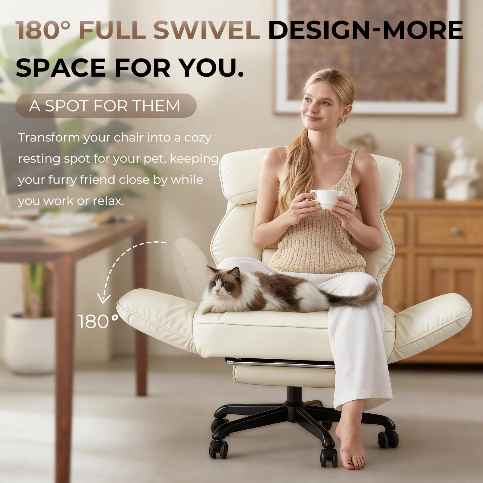 Cross Legged Office Chair with Pivoting Armrests & Pocket Spring