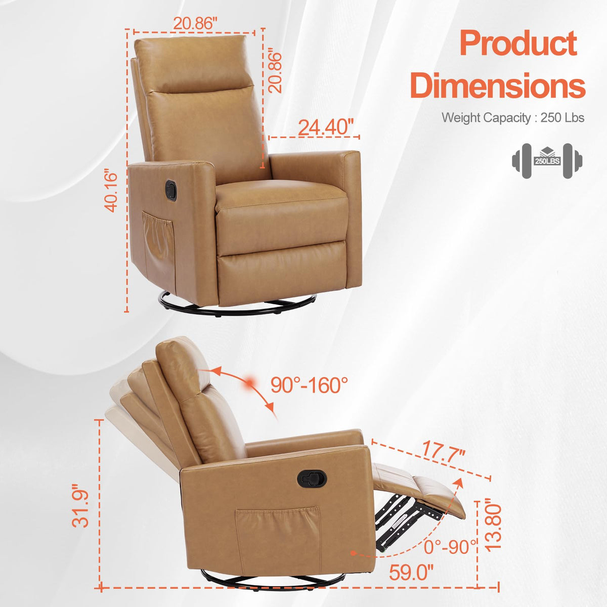 OLIXIS Recliner Chair, 360 Swivel Rocker Recliner Chair for Adult