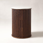 Round Fluted End Table with Sintered Stone Top & Tambour Door Storage