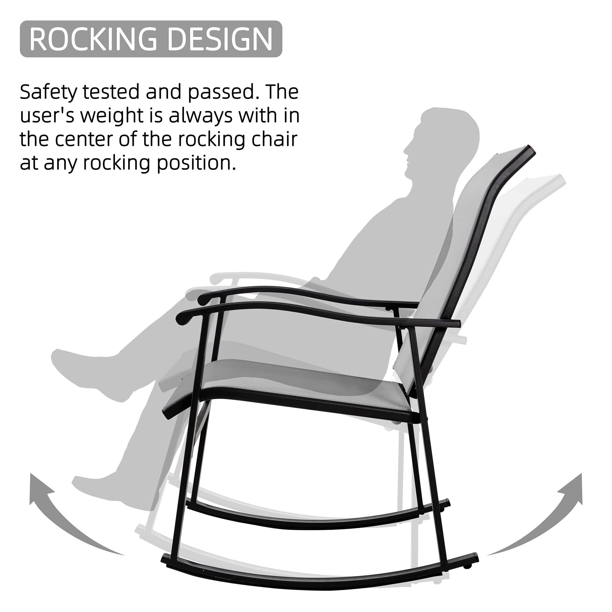 3-Piece Outdoor Rocking Bistro Set with Glass Table