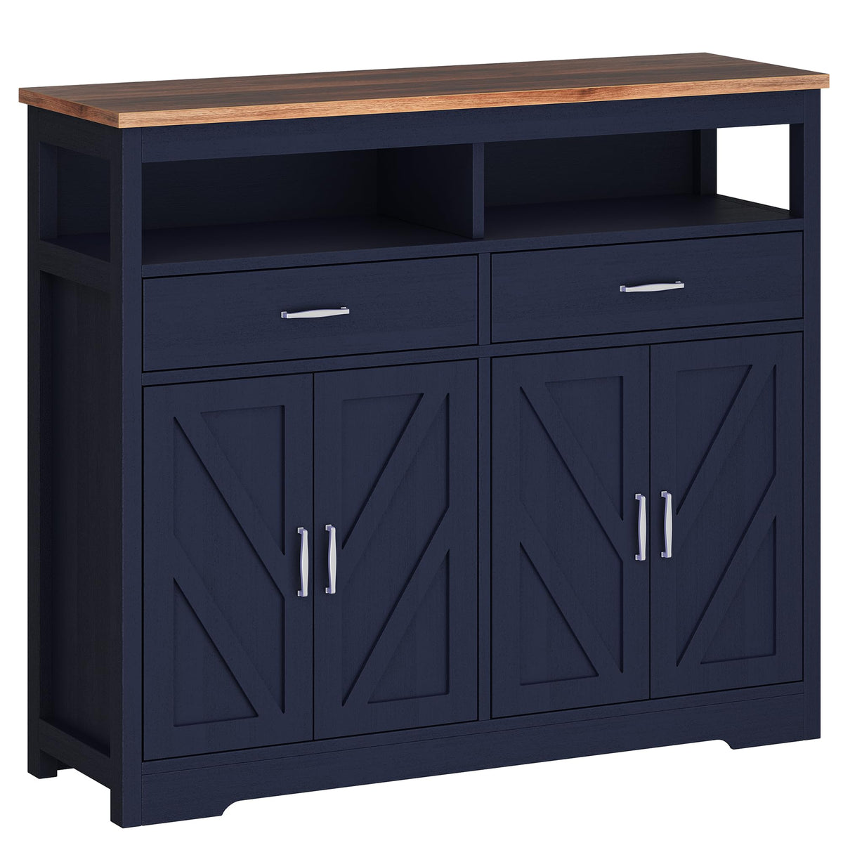 knoworld Sideboard Buffet Cabinet with Storage & Shelves, Farmhouse Kitchen Storage Cabinet Wood Coffee Bar Sideboard Cabinet with 4 Doors for Kitchen, Living Room, Entryway, 47" W Blue