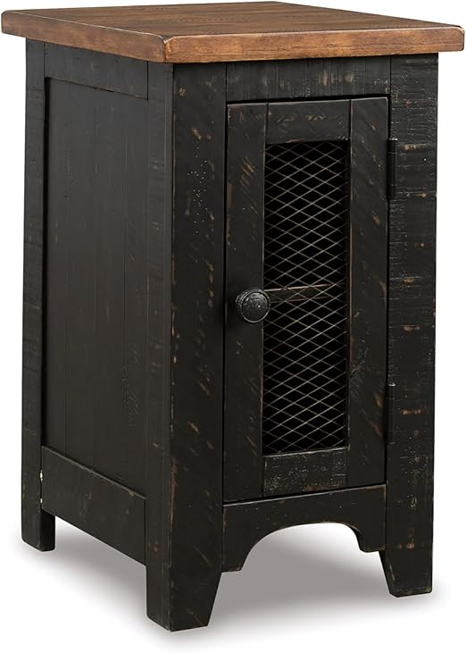 Farmhouse Chairside End Table with Cabinet Door & Metal Grill