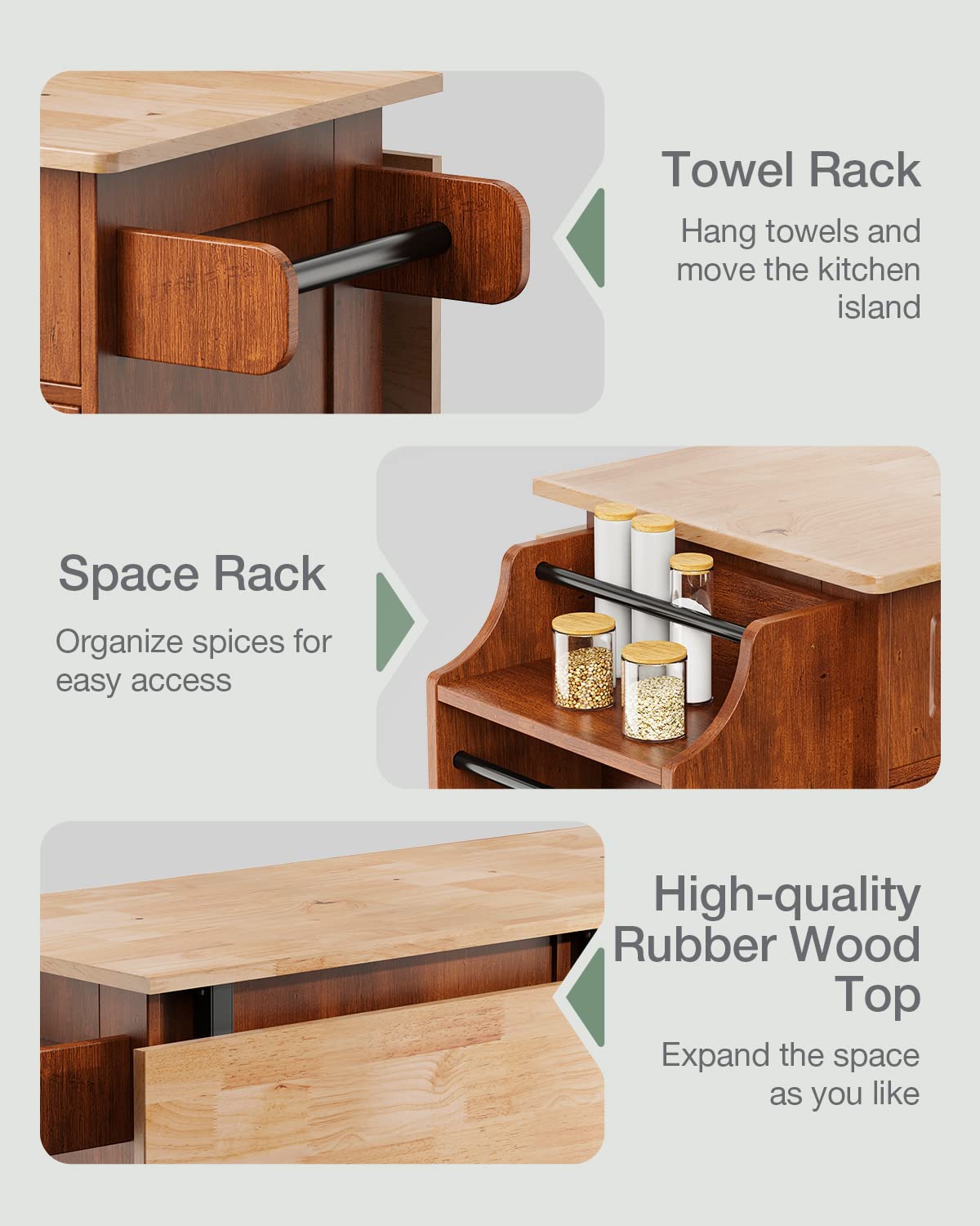 Kitchen Island with Drop Leaf & Storage on Wheels