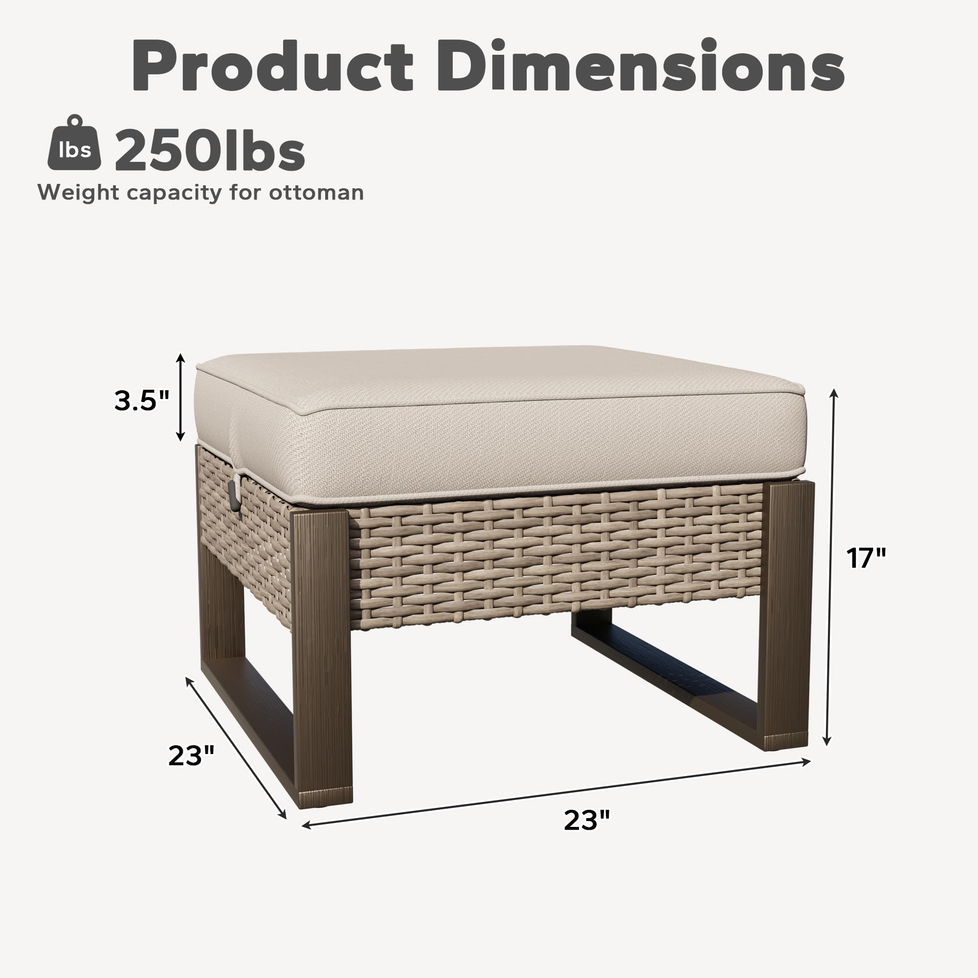PE Rattan Outdoor Ottoman with Cushion – Beige