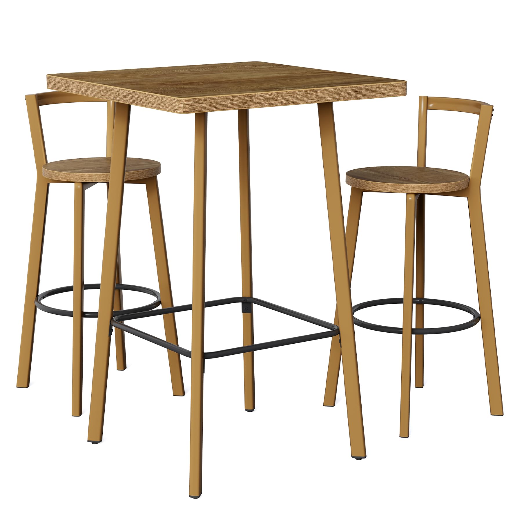 Bar Table and 2-Chair Set with Footrest, Oak