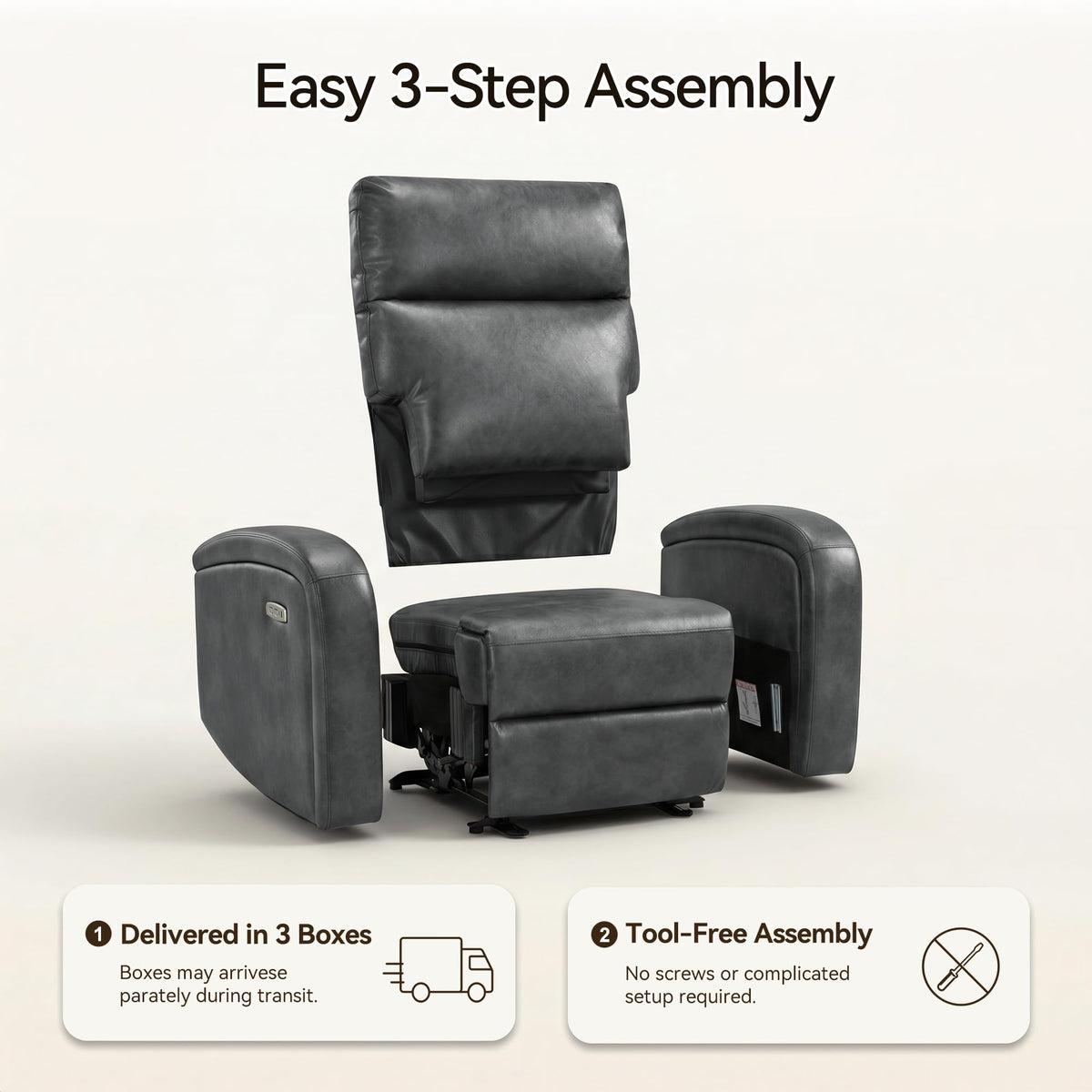 MCombo Zero Wall Recliner Chair, Power Wall Hugger Recliner with USB & Type-C Dual Charge Ports for Small Space, Living Room, RV PR644 (Dark Grey)
