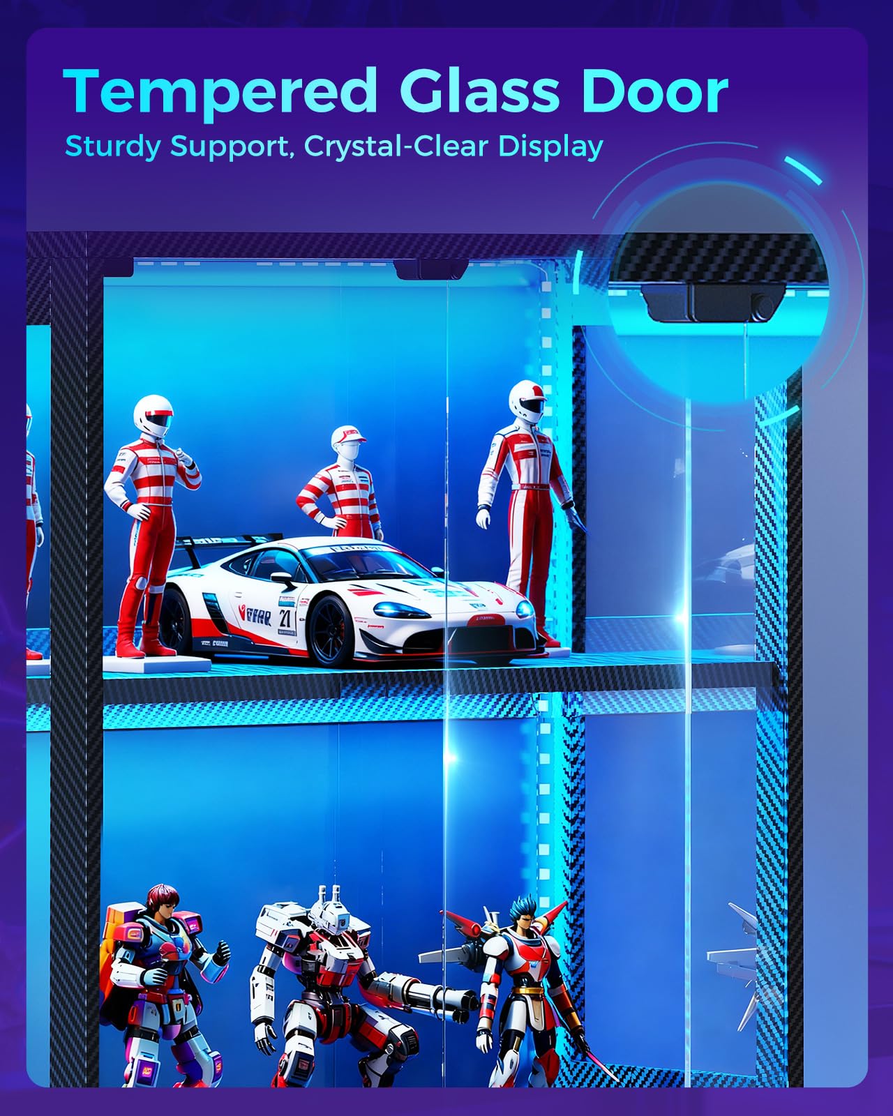 4-Tier Glass Display Cabinet with RGB Lights