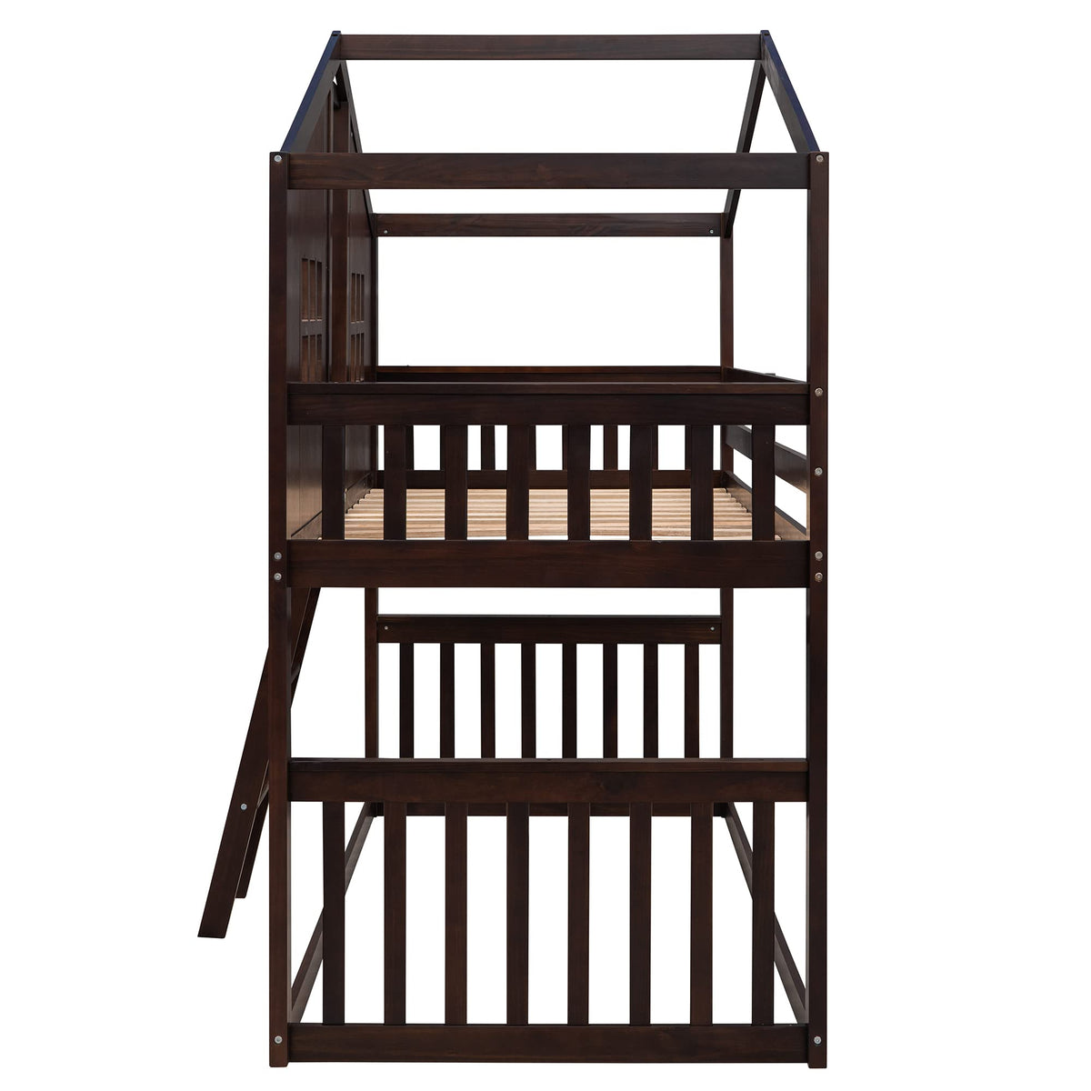 House Bunk Bed Twin Over Twin with Roof and Window for Kids Teens, Espresso