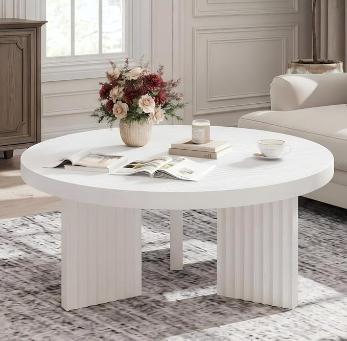 Round Coffee Table with Fluted Legs