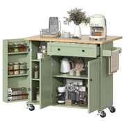 Bigbiglife Kitchen Island with Drop Leaf, Island Table on Wheels with Storage Cabinet, Modern Sideboard Buffet with Doors, Rolling Kitchen Island Cart for Dinning Room,Green