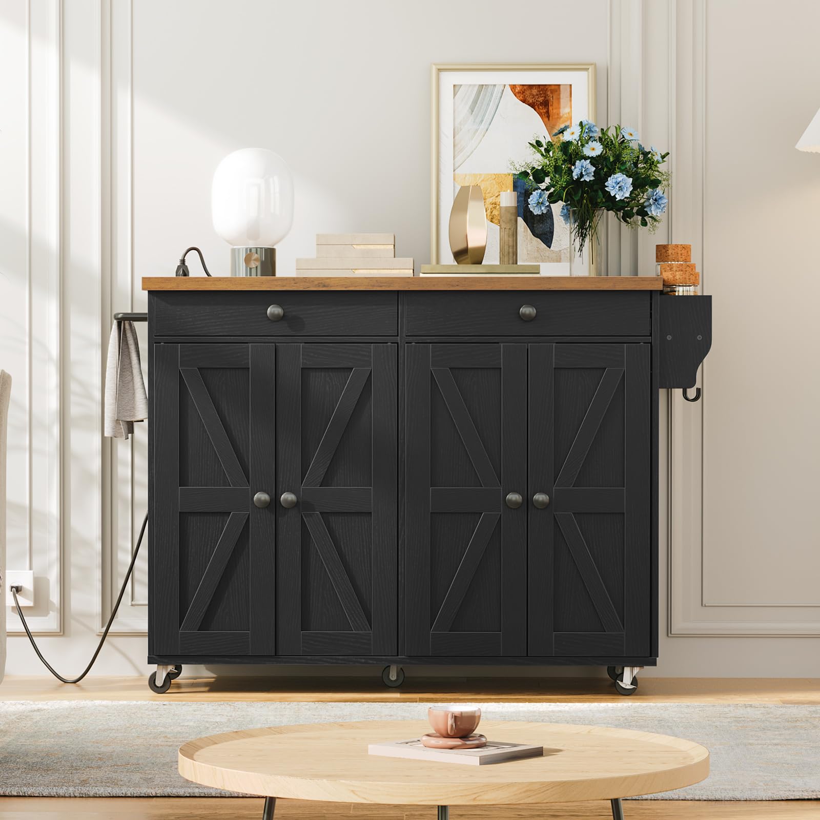 Kitchen Island with Power Outlet and Storage