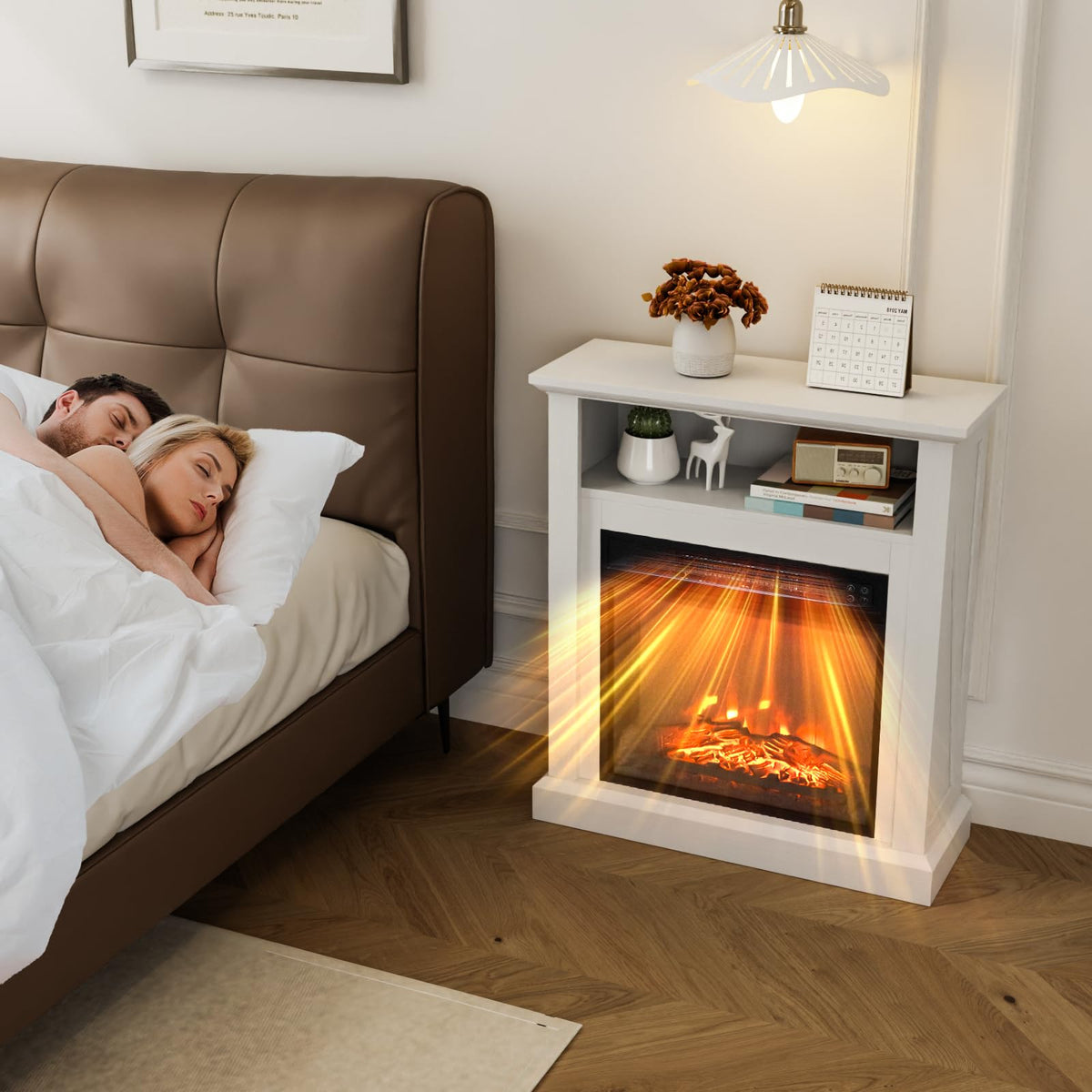 Electric Fireplace with Wood Mantel