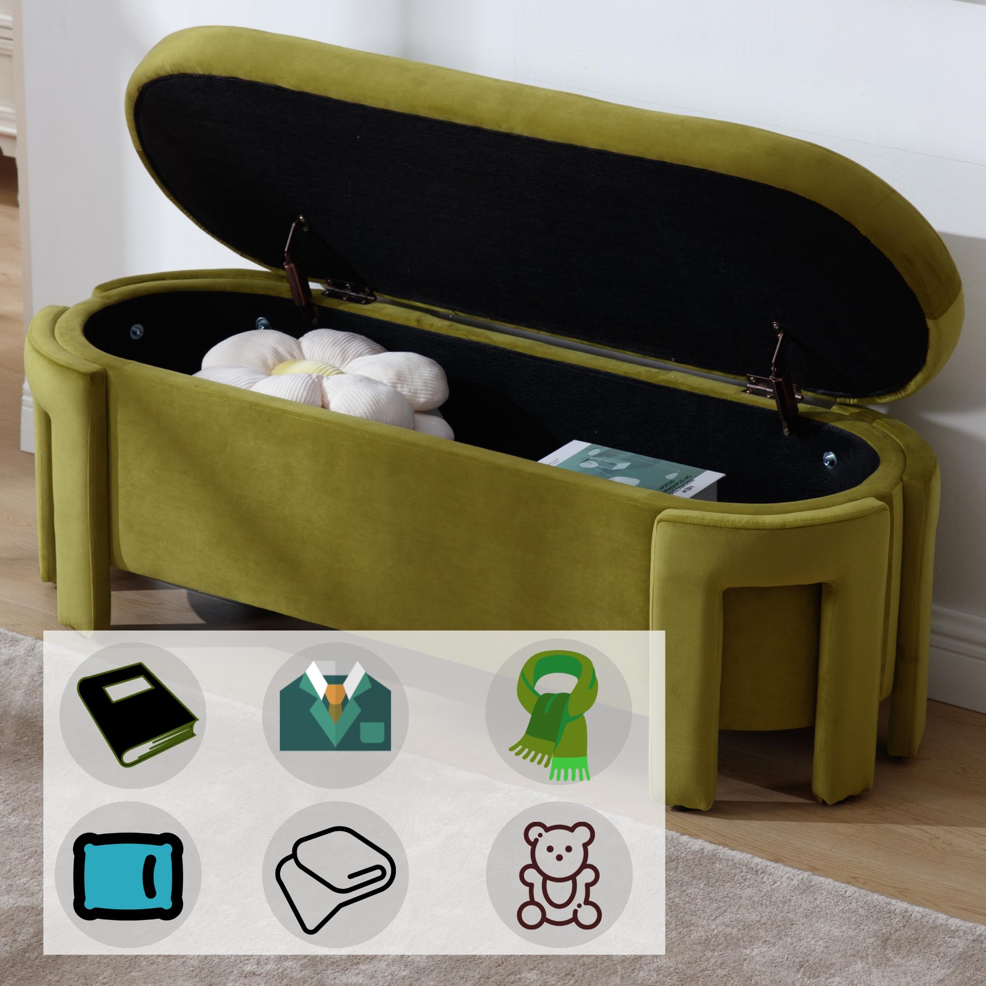 50" Upholstered Storage Bench with Oval Design