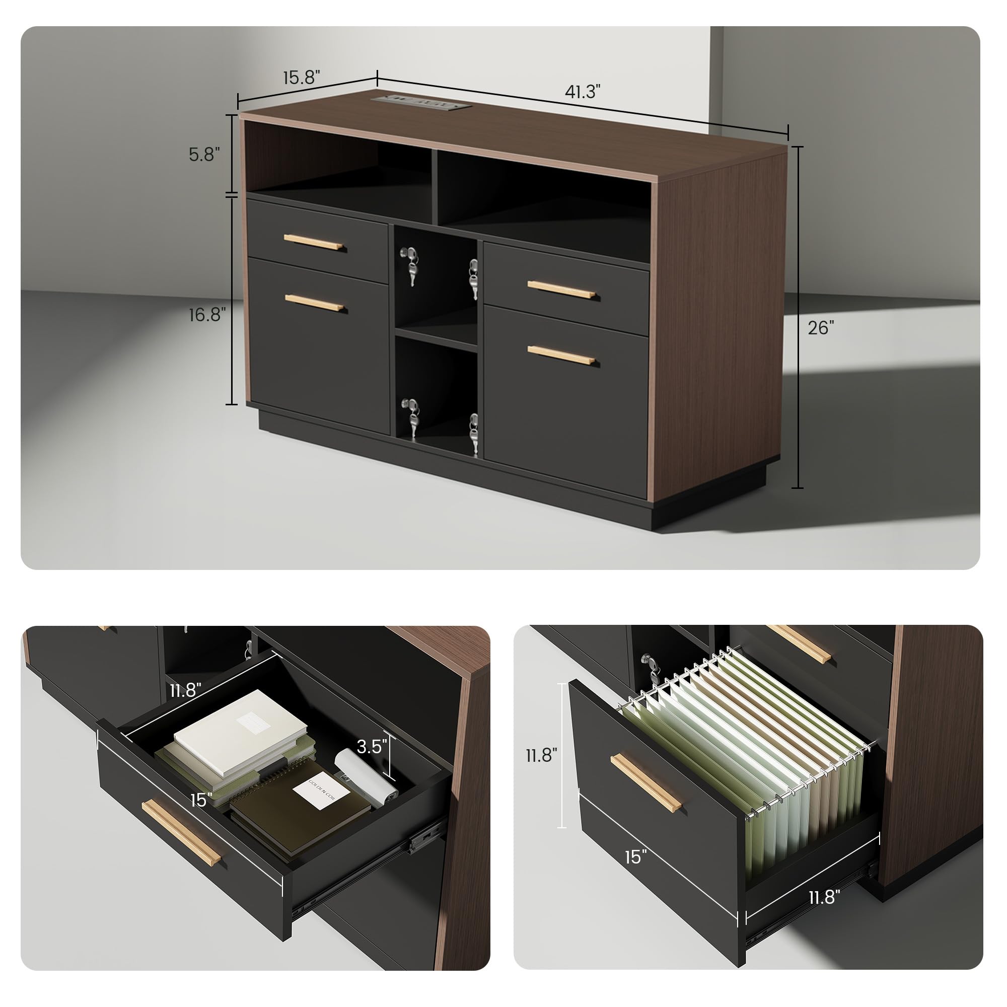 L-Shaped Electric Standing Desk with File Cabinet