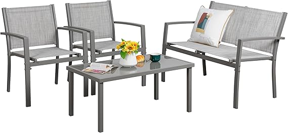 4-Piece Patio Conversation Set with Glass Coffee Table