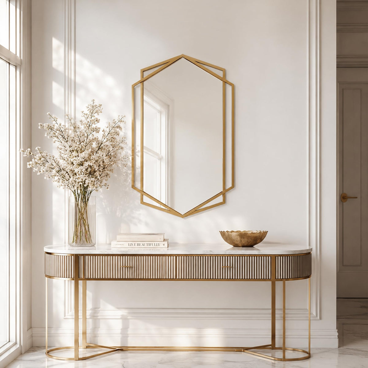 Matte Gold Hexagon Wall Mirror