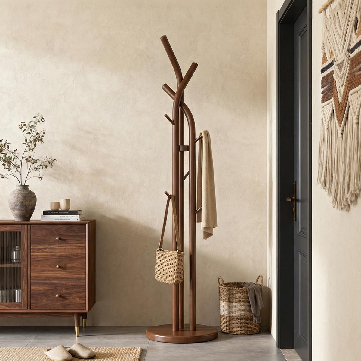 Solid Wood 9-Hook Coat Rack