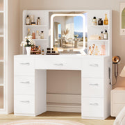 LIVELYGLOW 43" Large White Makeup Vanity Desk with Charging Station