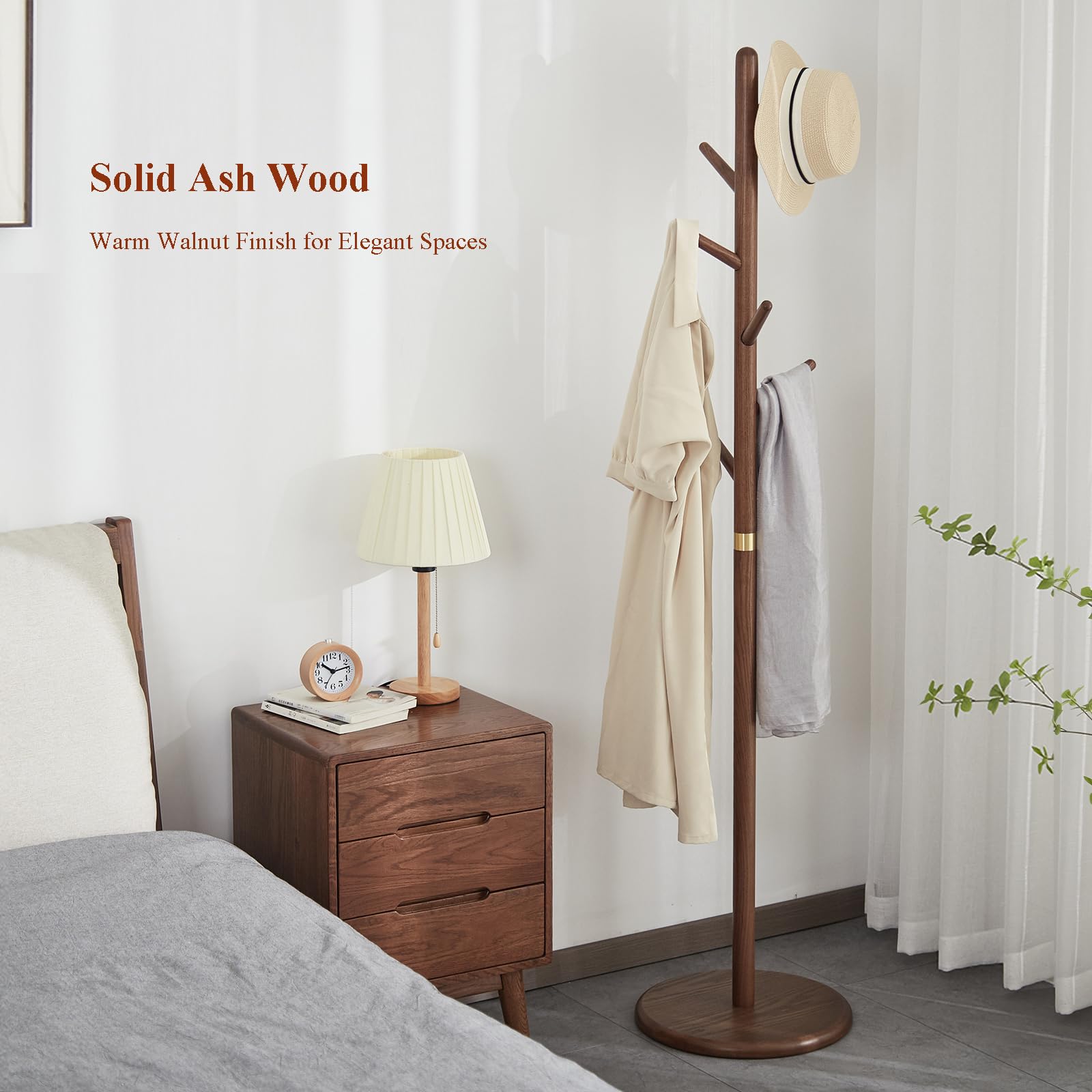 Wooden Freestanding Coat Rack with 6 Hooks
