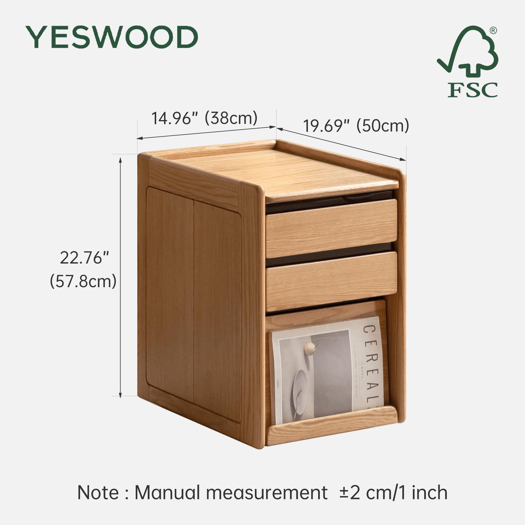 Solid Wood Rolling Side Table with Storage