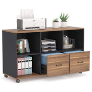 Mobile Lateral File Cabinet with 2 Drawers & Open Shelves