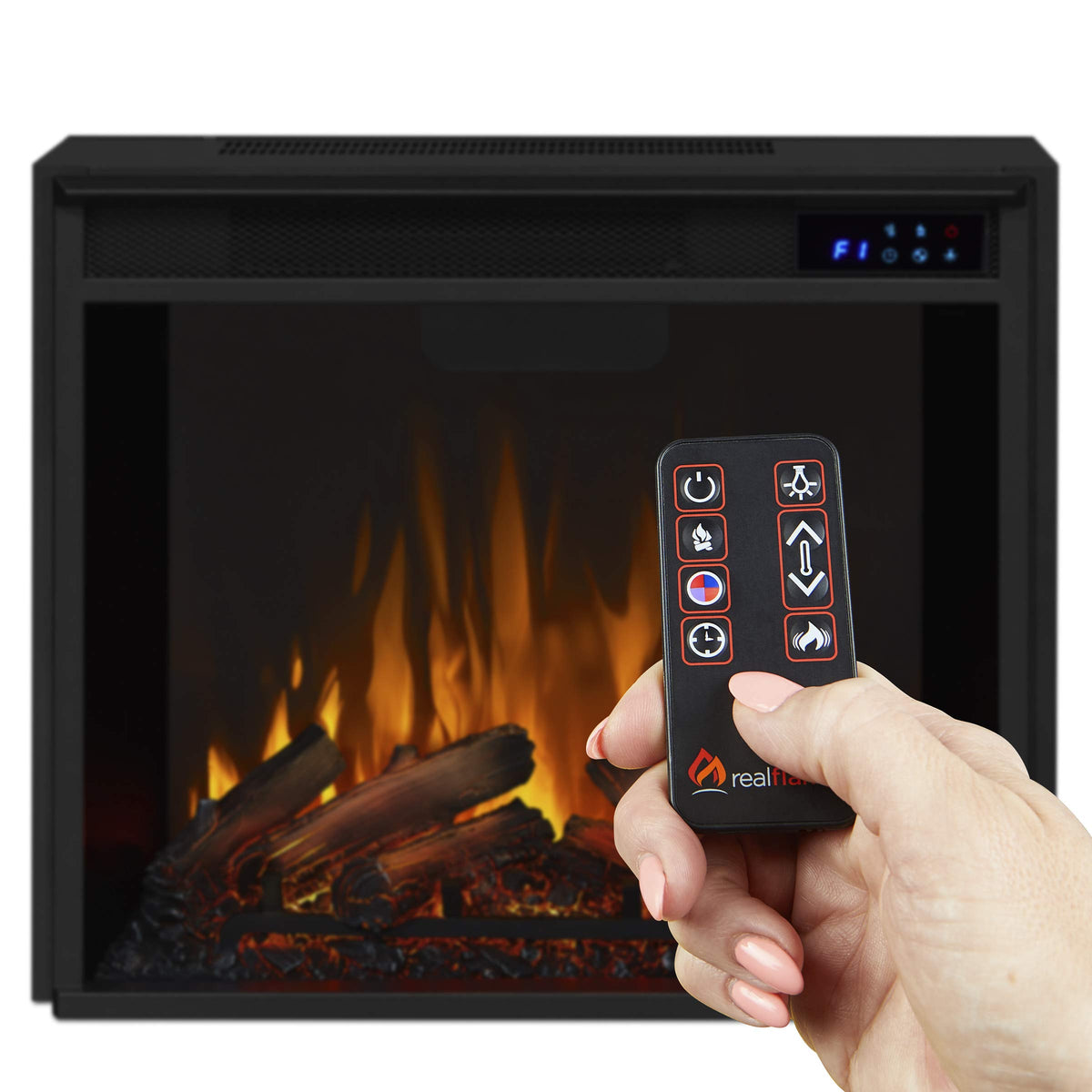 Real Flame Ashley 48" Electric Fireplace with Mantel for Living Room or Bedroom, Replaceable Fireplace Insert Heater, Realistic Log and Flame Effect, Remote Control, Timer