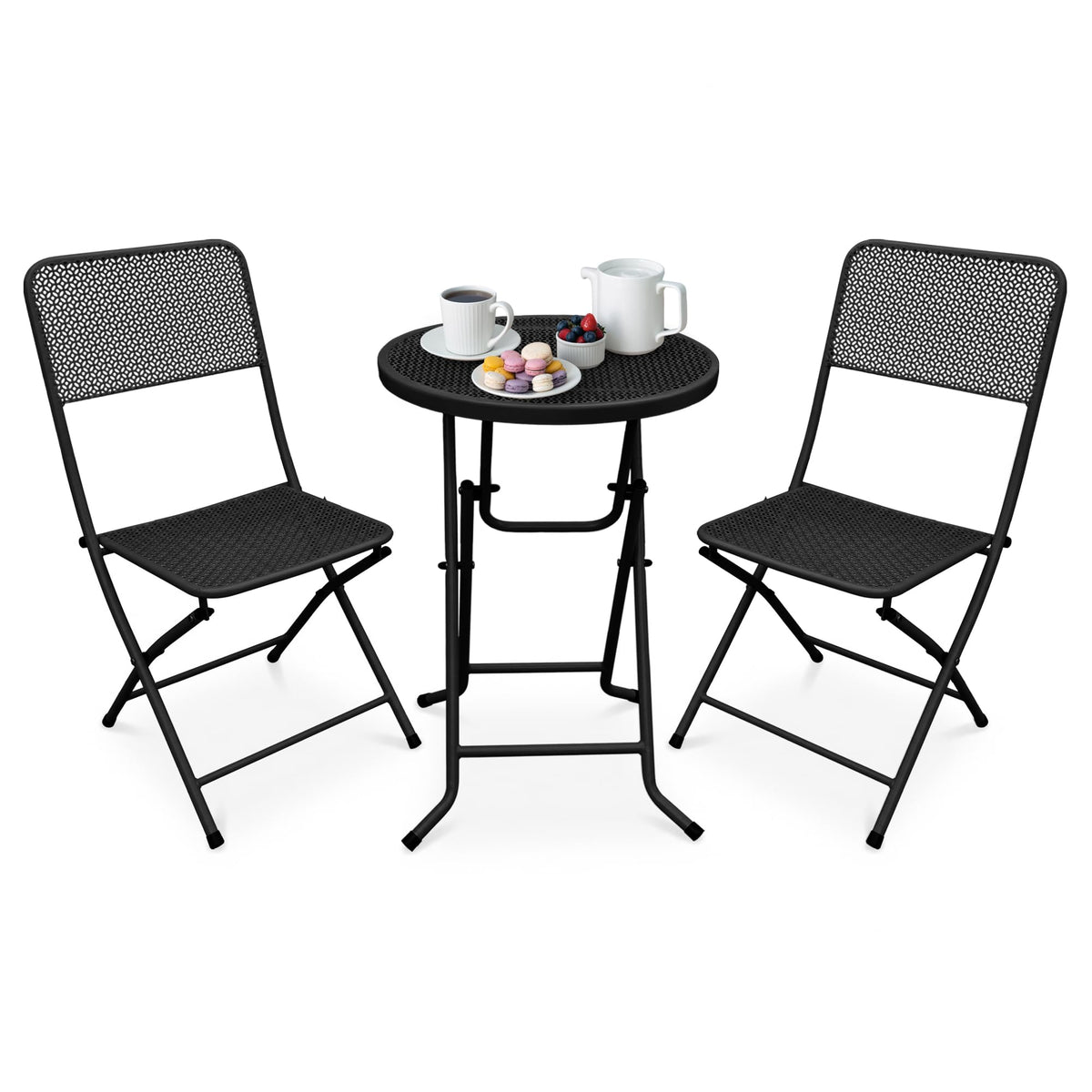 Four Seasons Courtyard Padova 3-Piece Outdoor Bistro Dining Set, Black