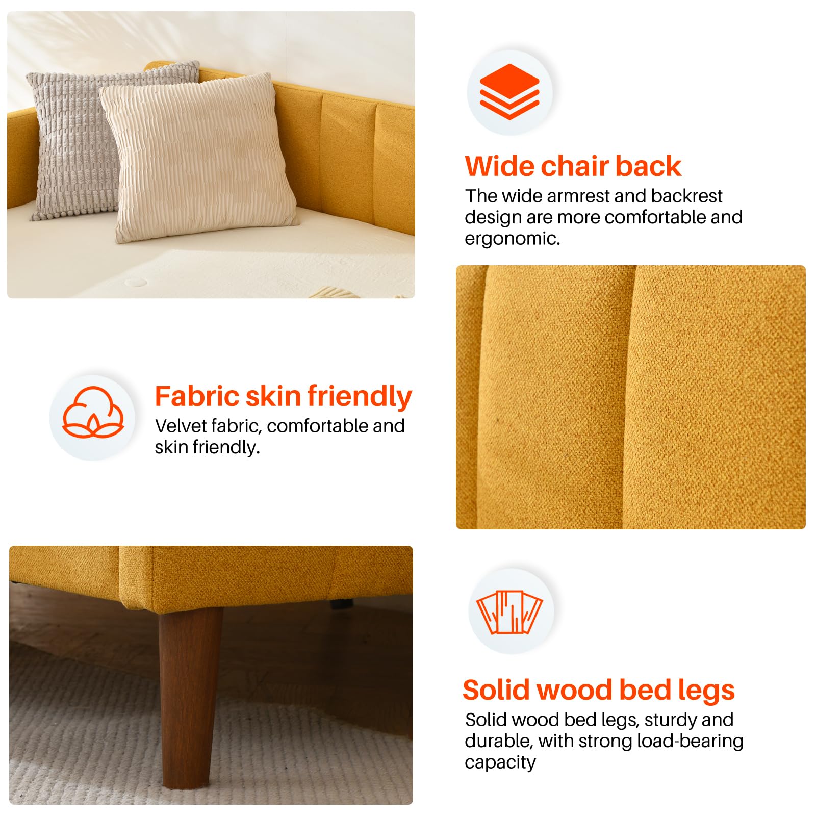 Twin Upholstered Daybed with Adjustable Backrest
