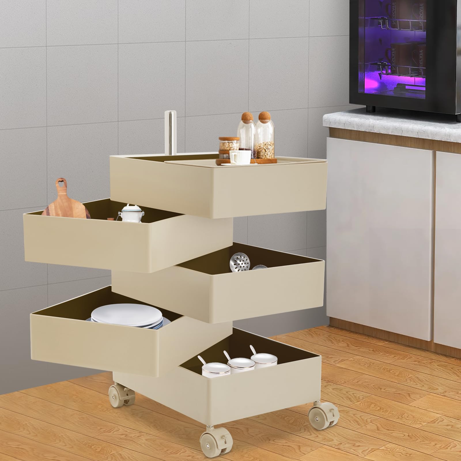 5-Tier Rolling Storage Cabinet with 360° Rotating Drawers