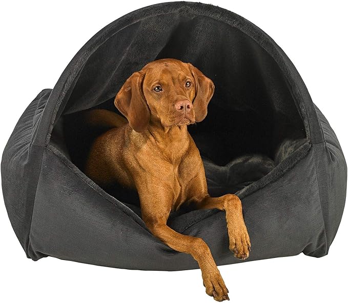 Canopy Dog Bed – Faux Fur Bolsters, Scooped Entry, Washable Cover