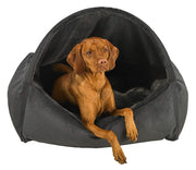 Canopy Dog Bed – Faux Fur Bolsters, Scooped Entry, Washable Cover
