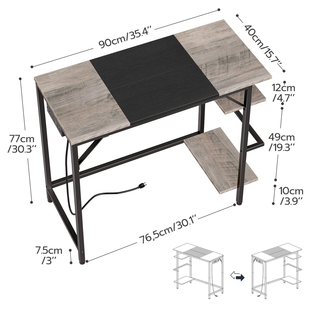 Compact Computer Desk with Charging Station