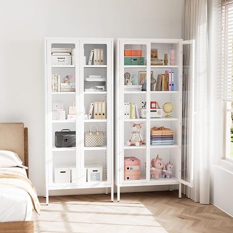 5-Tier Glass Display Cabinet with Doors