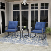 Temminkii Bistro 3 Piece Patio Furniture Set, Patio Table and Rattan Outdoor Rocking Chairs Set of 2, Outdoor Bistro Conversation Set for Garden, Balcony, Poolside, Backyard, Blue