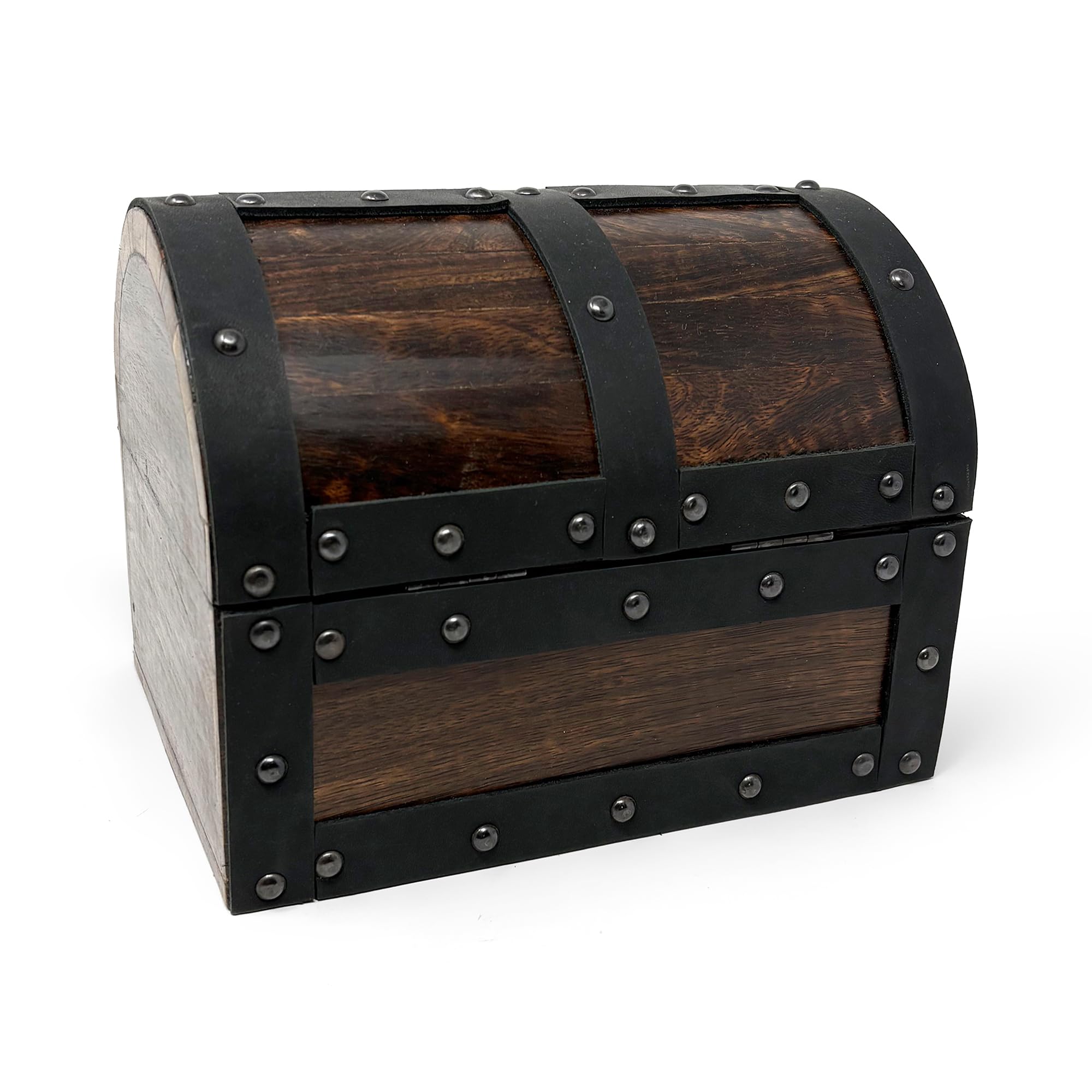 Nautical Cove Handmade Wooden Treasure Chest Storage Box – Deluxe Design with Real Leather Accents, Working Iron Lock & Skeleton Keys, Decorative Keepsake Chest (Small - 8 × 6 × 6")