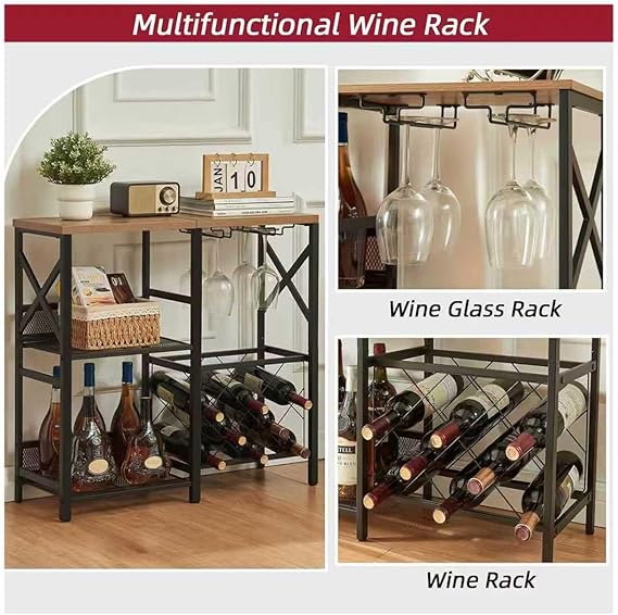 Freestanding Wine Bar Cabinet with Glass Holder