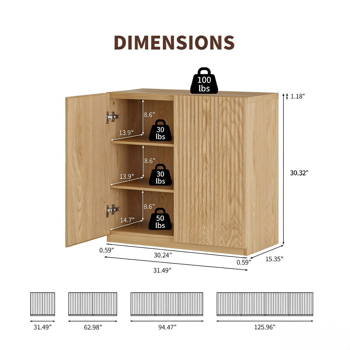 AmzHomes 126" TV Stand Modular Fluted Cabinets up to 125" for Livingroom