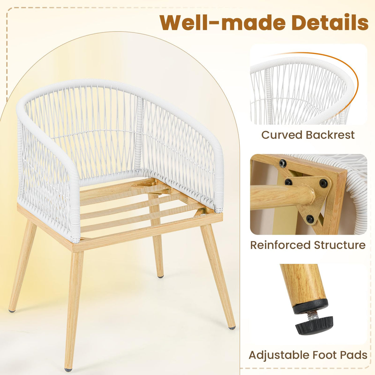 Tangkula 3 Pieces Patio Bistro Set, Outdoor PE Wicker Conversation Furniture Set with Cushions, Tempered Glass Coffee Table and Galvanized Metal Frame, Outdoor Rattan Chair Set for Porch, Balcony
