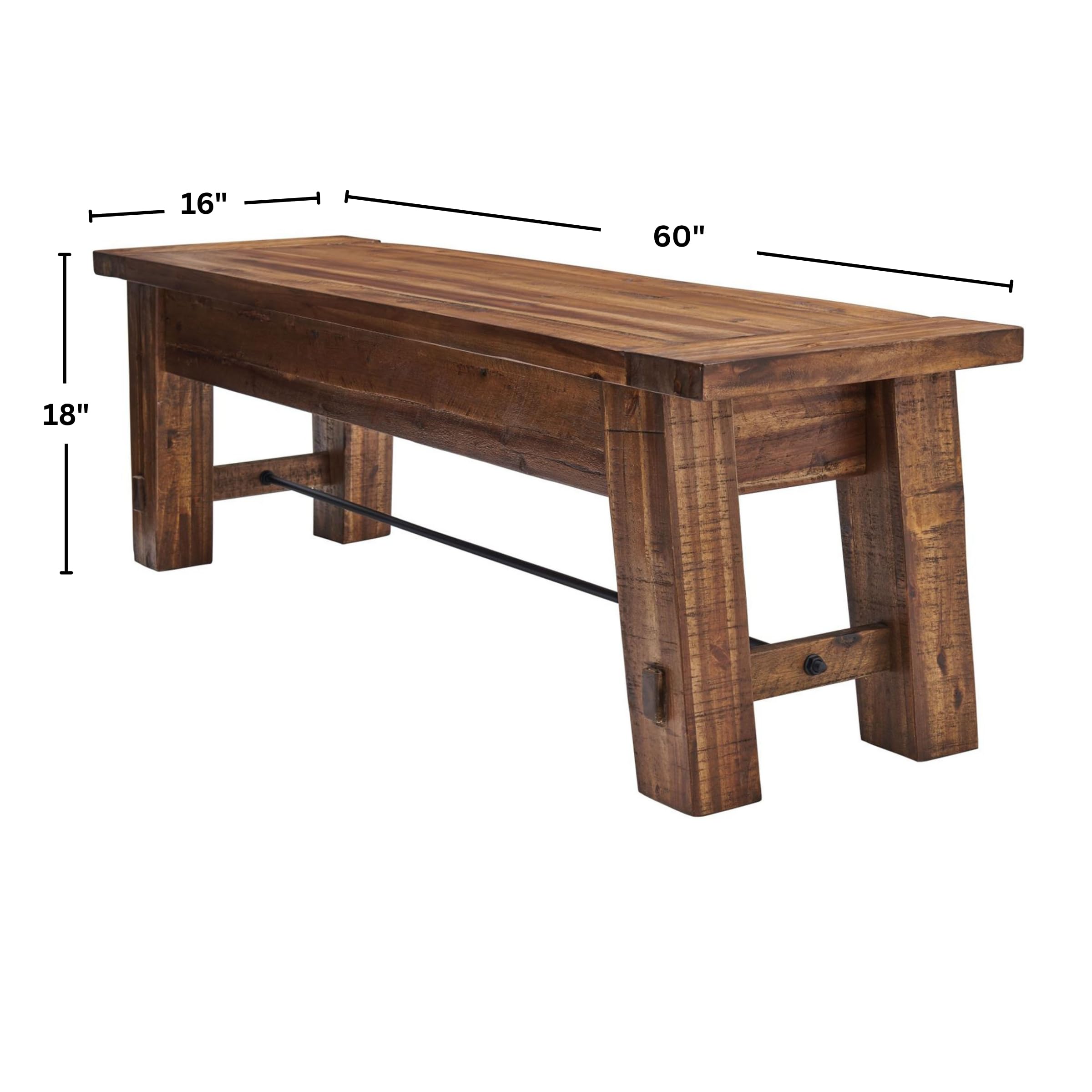 Durango Rustic Farmhouse Style 60-Inch Wood Bench - Industrial Modern Accent Furniture with Solid Wood Seat for Entryway, Dining Room, Hallway, Foyer, or Kitchen by Alaterre Furniture