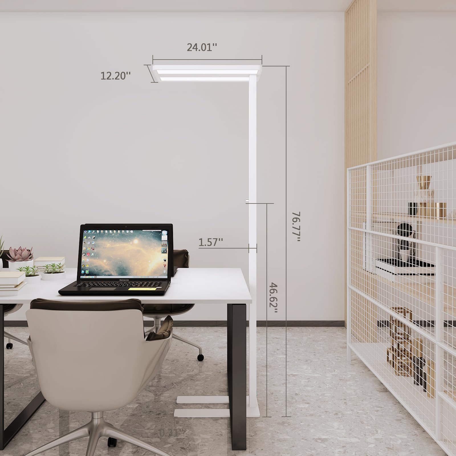 STERREN 76" Led Floor Lamp, 105W White Modern Free-Standing Lamp,11100LM Dimmable Eye-Care Tall Reading Lamp for Reading Study Room,Office,Meeting Room,4000K Natural Daylight