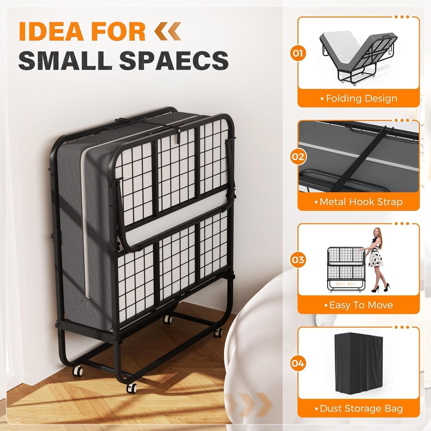 Folding Bed with Memory Foam Mattress