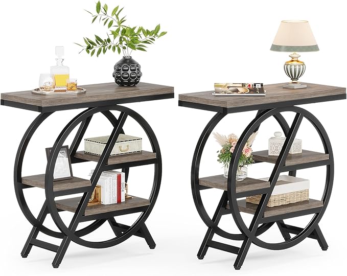 4-Tier Narrow Side Table with Faux Marble Top