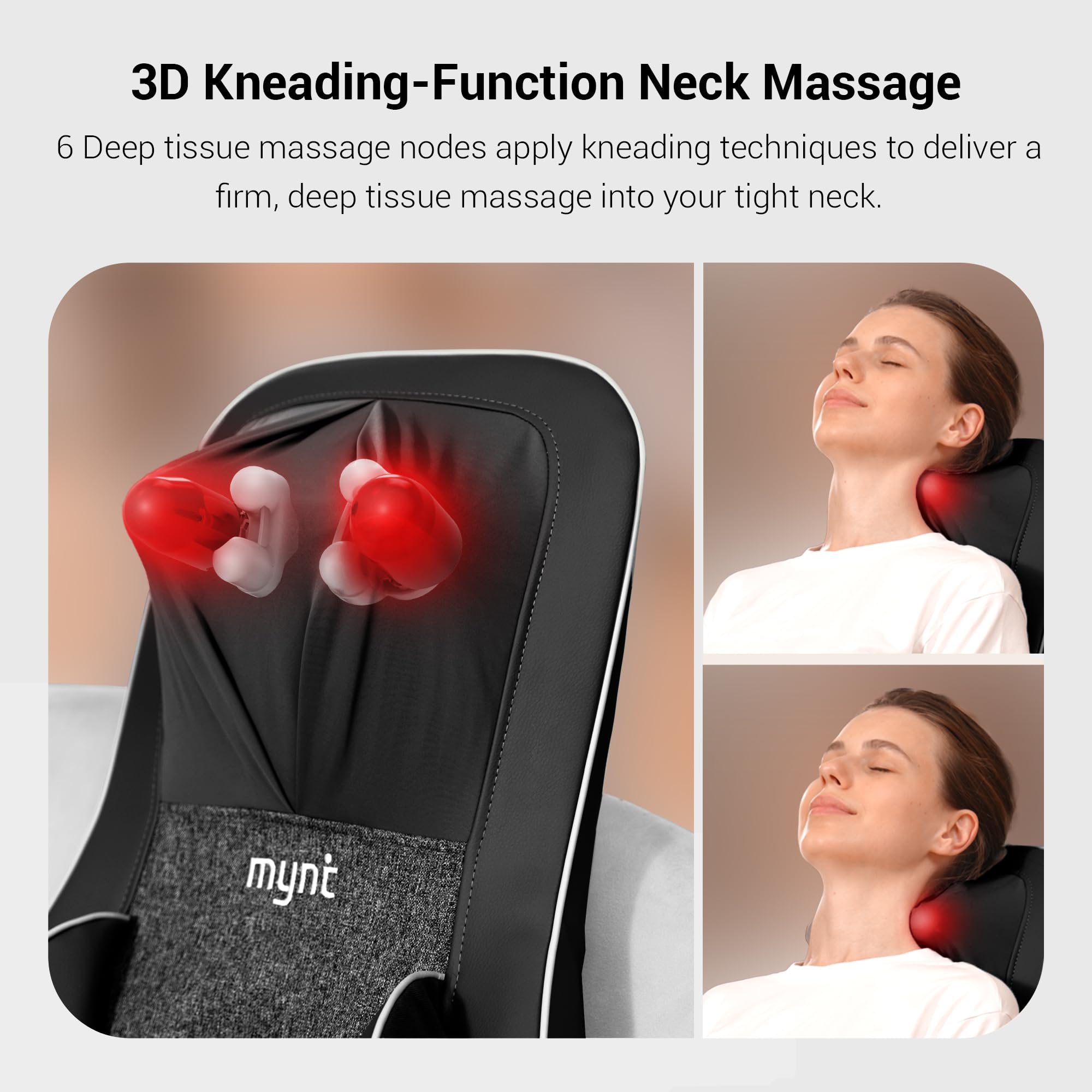 Mynt FSA Eligible HSA Approved Shiatsu Neck and Back Massager for Chair with 10 Deep Kneading Nodes, 2D & 3D Back Massage with Heat, Portable Spot Massage Chair Pad (Black)