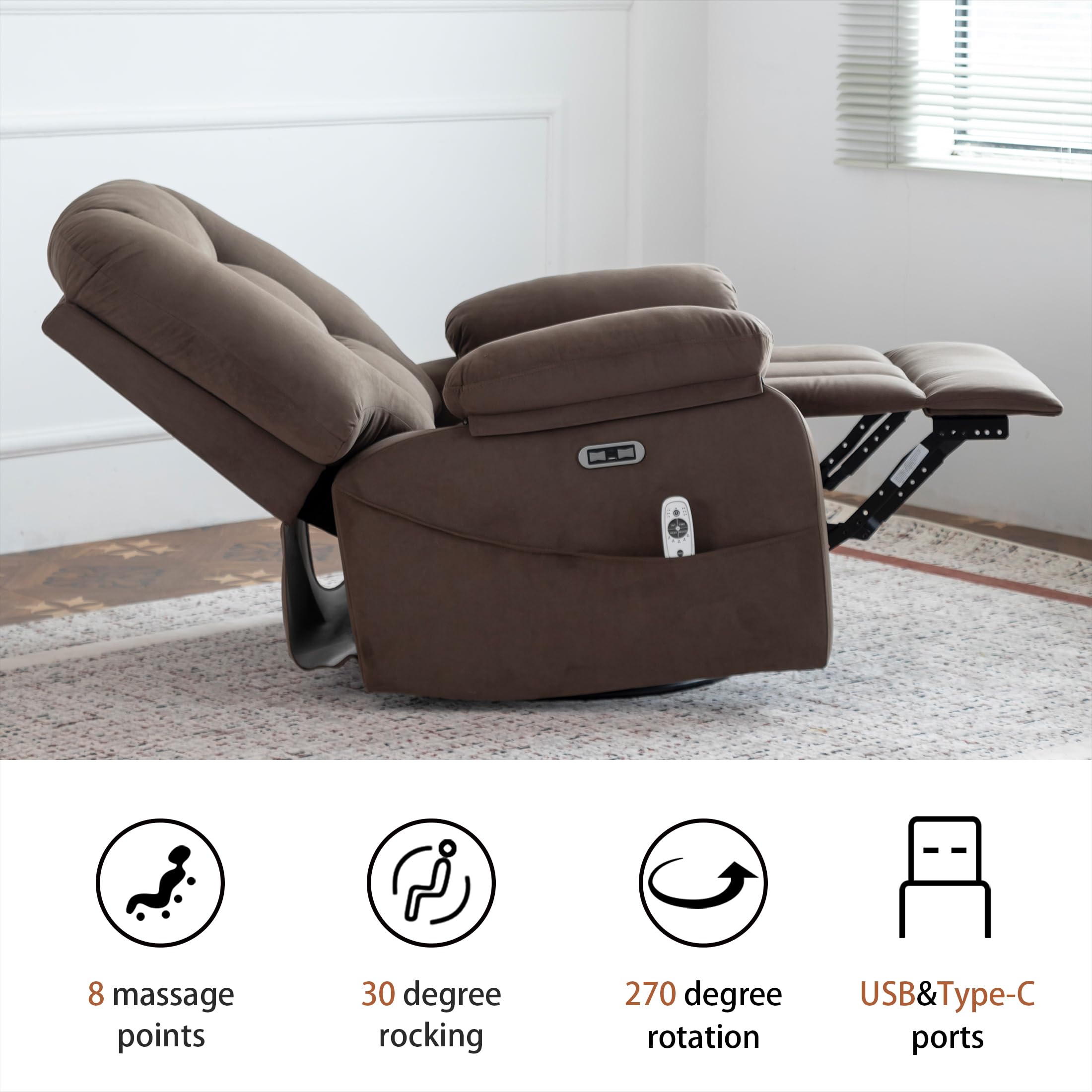 Power Swivel Rocker Recliner with Massage & Heat
