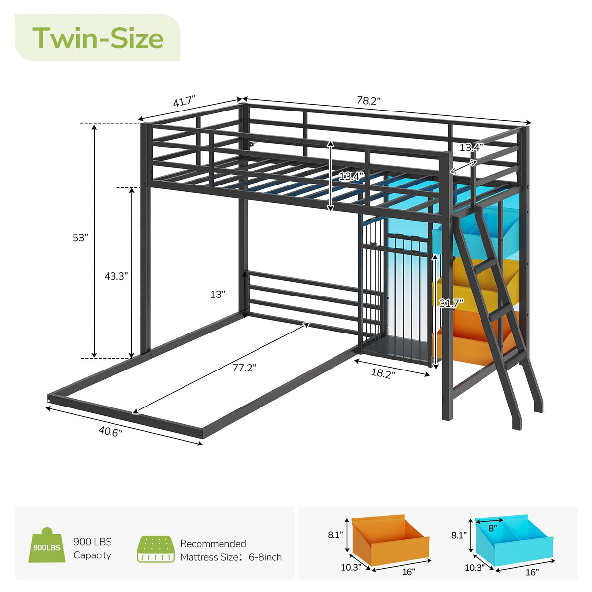 L-Shaped Twin Bunk Bed with Storage