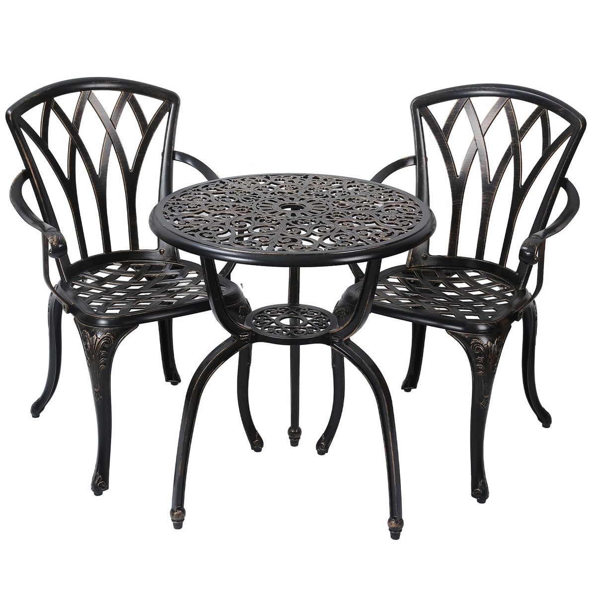 GXOUTAL 3-Piece Cast Aluminum Patio Bistro Set, Outdoor Rust-Resistant Furniture with 2 Chairs and Table (Bronze)