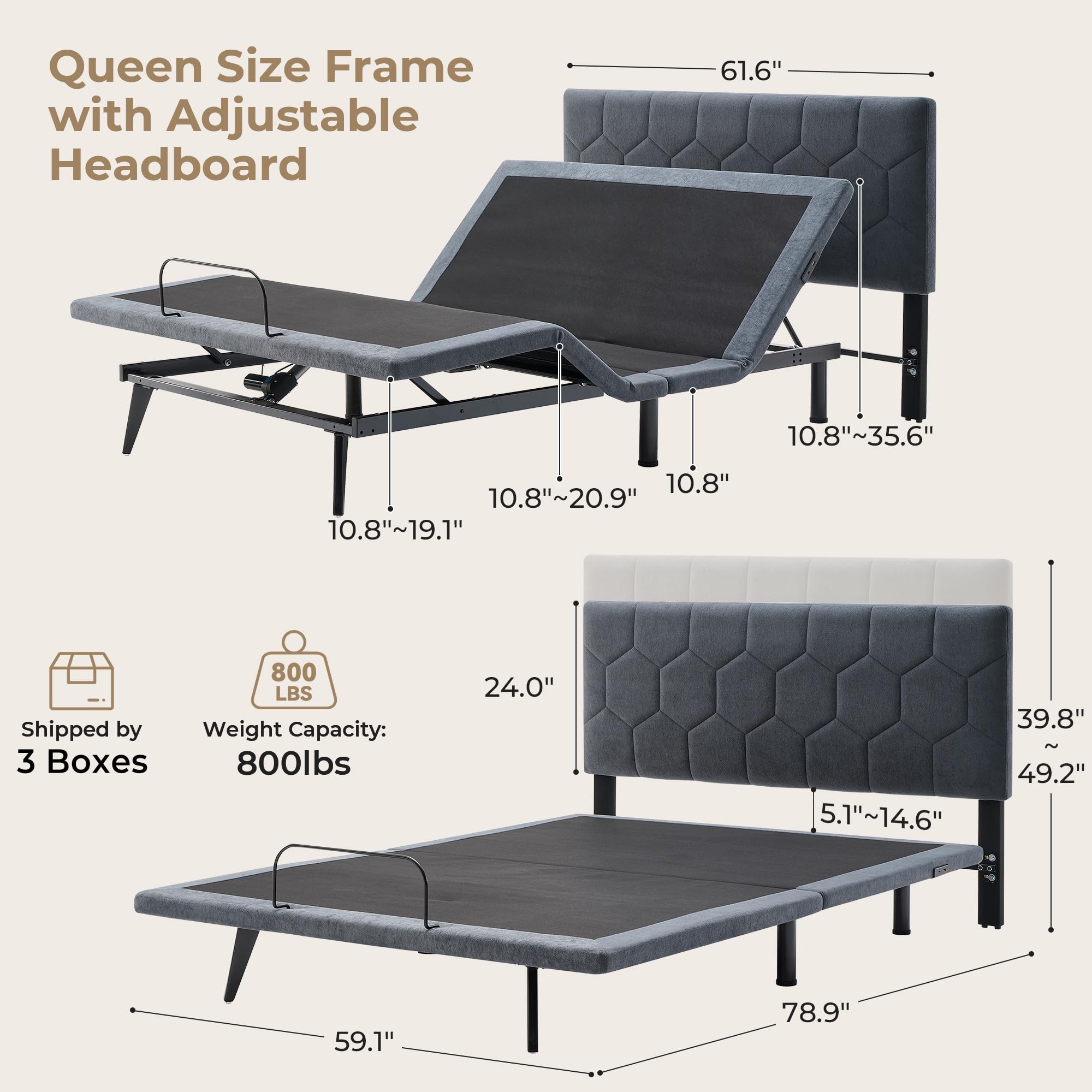 Queen Size Adjustable Bed Frame with Memory Foam Mattress