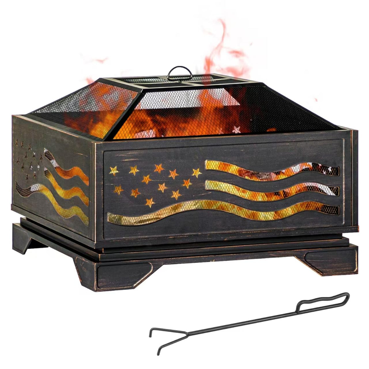 Verdeluxe Outdoor 32Inch Square-Shaped Fire Pit with Spark Screen